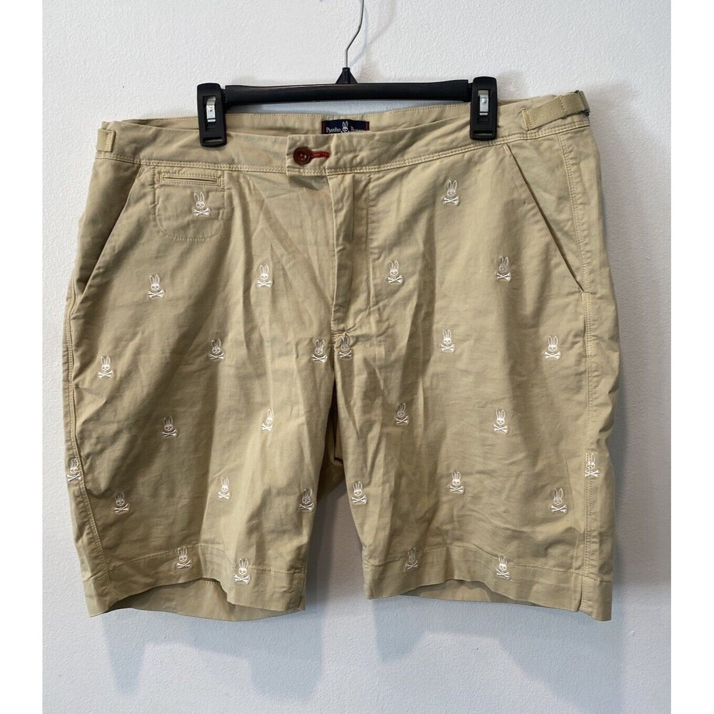 Psycho Bunny Isles Embroidered Adjustable Waist Shorts Mens Sz 38 Khakis - Picture 5 of 7